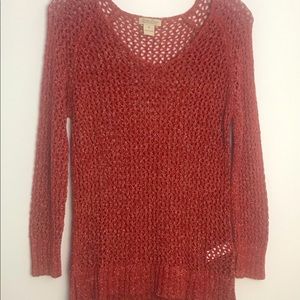 Lucky Brand Women's Medium Rust Red Crochet Knitted Sweater Top